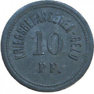 Реверс монеты Германия, 10 пфеннигов, 1917, Лагерь для военнопленных. Без отверстия. Без надчекана на реверсе