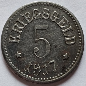 Реверс монеты Германия, 5 пфеннигов, 1917, Железо, магнетик