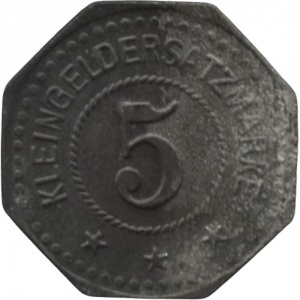 Реверс монеты Германия, 5 пфеннигов, 1917, Частный выпуск - Строительный бизнес А. Хербста и М. Остертага. Без отверстия
