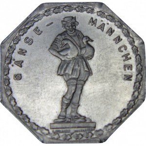 Реверс монеты Германия, 20 пфеннигов, 1919, Частный выпуск - Нюрнбергский трамвай. Гусь-самец