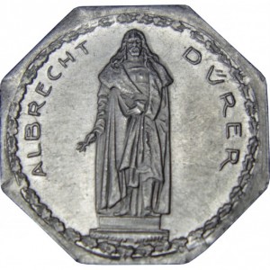 Реверс монеты Германия, 20 пфеннигов, 1919, Частный выпуск - Нюрнбергский трамвай. Альбрехт Дюрер