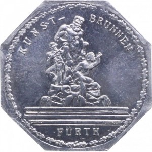 Аверс монеты Германия, 20 пфеннигов, 1919, Частный выпуск - Нюрнбергский трамвай. Художественный фонтан в Фюрте