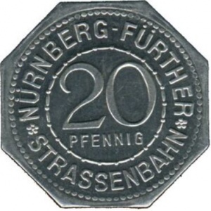 Аверс монеты Германия, 20 пфеннигов, 1919, Частный выпуск - Нюрнбергский трамвай. Мартин фон Бехайм