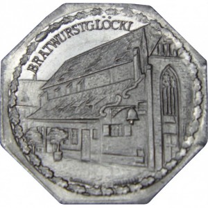 Реверс монеты Германия, 20 пфеннигов, 1919, Частный выпуск - Нюрнбергский трамвай. Братвурстглекляйн