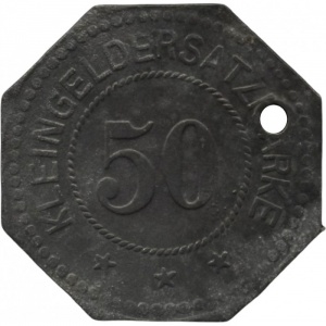 Реверс монеты Германия, 50 пфеннигов, 1917, Частный выпуск - Строительный бизнес А. Хербста и М. Остертага. С отверстием
