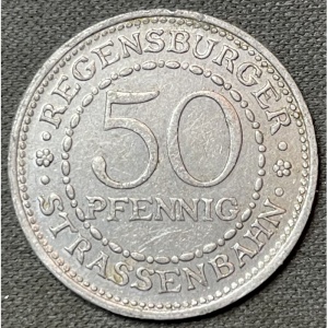 Реверс монеты Германия, 50 пфеннигов, 1922, Частный выпуск - Регенсбургский трамвай. Эммерамстор