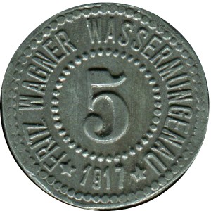 Аверс монеты Германия, 5 пфеннигов, 1917, Частный выпуск - Пивоварня Фрица Вагнера