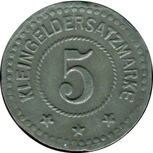 Реверс монеты Германия, 5 пфеннигов, 1917, Частный выпуск - Пивоварня Фрица Вагнера
