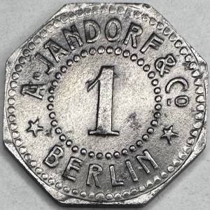 Аверс монеты Германия, 1 пфенниг, 1917, Частный выпуск - Универмаги Адольфа Яндорфа. Железо, магнетик