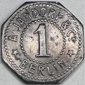 Реверс монеты Германия, 1 пфенниг, 1917, Частный выпуск - Универмаги Адольфа Яндорфа. Железо, магнетик