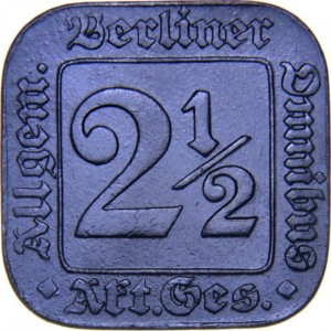 Аверс монеты Германия, 2½ пфеннига, 1916, Частный выпуск - Берлинский автобус. Без отверстия