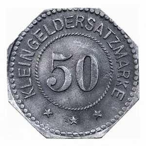 Реверс монеты Германия, 50 пфеннигов, 1917, Частный выпуск - Керамический завод. Железо, магнетик. "Веревочный" круг …