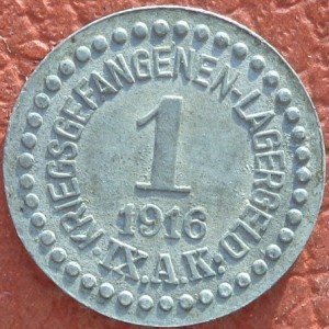 Аверс монеты Германия, 1 пфенниг, 1916, Лагерь для военнопленных. Без отверстия