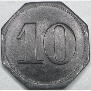 Реверс монеты Германия, 10 пфеннигов, 1914, Лагерь для военнопленных офицеров. Форма - 8-угольник