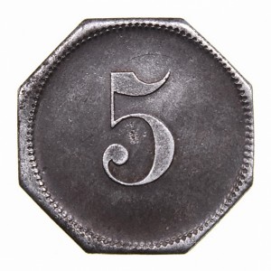 Реверс монеты Германия, 5 пфеннигов, 1917, Частный выпуск - Продуктовый магазин. Железо, магнетик. Форма - 8-угольник