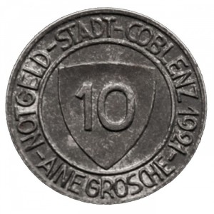 Аверс монеты Германия, 10 пфеннигов, 1921, Монетное отношение аверс/реверс