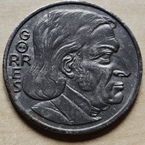 Реверс монеты Германия, ½ марки, 1921, Медальное соотношение сторон