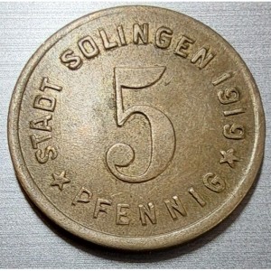 Аверс монеты Германия, 5 пфеннигов, 1919, Железо с латунным покрытием /желтый цвет/