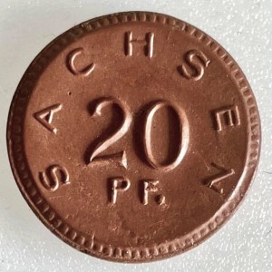 Аверс монеты Германия, 20 пфеннигов, 1921, Sachsen. Диаметр 21 мм