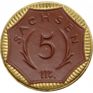 Аверс монеты Германия, 5 марок, 1921, Sachsen. Позолоченная штриховая граница и кант