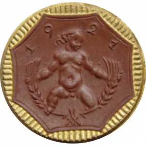 Реверс монеты Германия, 5 марок, 1921, Sachsen. Позолоченная штриховая граница и кант