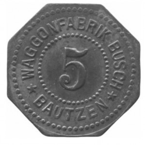 Аверс монеты Германия, 5 пфеннигов, 1917, Частный выпуск - Вагонный завод. Цинк, не магнетик