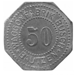 Аверс монеты Германия, 50 пфеннигов, 1917, Частный выпуск - Вагонный завод. Цинк, не магнетик
