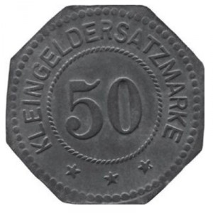 Реверс монеты Германия, 50 пфеннигов, 1917, Частный выпуск - Вагонный завод. Цинк, не магнетик