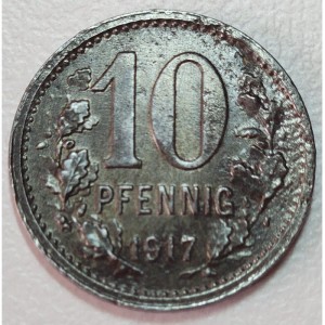 Реверс монеты Германия, 10 пфеннигов, 1917, Железо, магнетик. Гладкий гурт