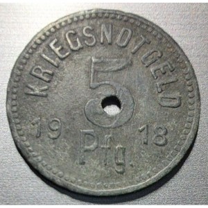 Реверс монеты Германия, 5 пфеннигов, 1918, С отверстием 1,2 мм