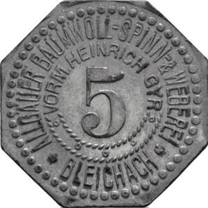 Аверс монеты Германия, 5 пфеннигов, 1917, Частный выпуск - Хлопкопрядильное и ткацкое производство. Ошибочное названи…