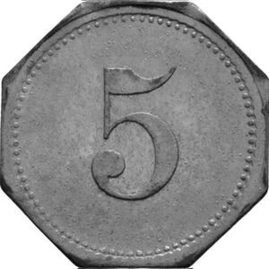 Реверс монеты Германия, 5 пфеннигов, 1917, Частный выпуск - Хлопкопрядильное и ткацкое производство. Ошибочное назван…