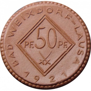 Аверс монеты Германия, 50 пфеннигов, 1921, Кант с точками. Без позолоты