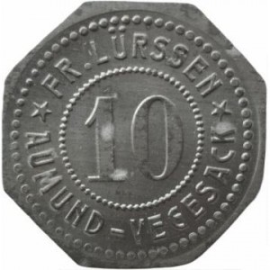 Аверс монеты Германия, 10 пфеннигов, 1917, Частный выпуск - Судостроение. Цинк, не магнетик