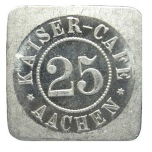 Аверс монеты Германия, 25 пфеннигов, 1920, Частный выпуск - Кафе Kaiser. Форма - Квадрат
