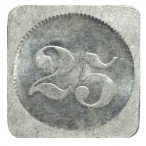 Реверс монеты Германия, 25 пфеннигов, 1920, Частный выпуск - Кафе Kaiser. Форма - Квадрат
