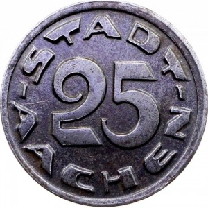 Аверс монеты Германия, 25 пфеннигов, 1920, Медведь. Без обода над медведем. Год на реверсе. Монетное отношение аверс/…