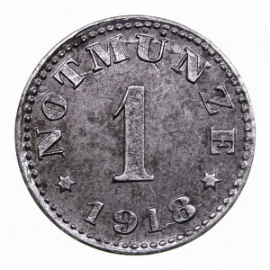 Реверс монеты Германия, 1 пфенниг, 1918, Частный выпуск - Стекольный завод H.Heye. Железо, магнетик