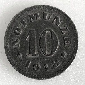 Реверс монеты Германия, 10 пфеннигов, 1918, Частный выпуск - Стекольный завод H.Heye. Железо, магнетик