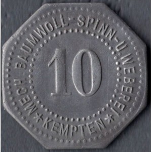 Аверс монеты Германия, 10 пфеннигов, 1917, Частный выпуск - Хлопчатобумажная фабрика. Железо, магнетик