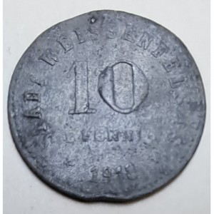 Реверс монеты Германия, 10 пфеннигов, 1918, Цинк, не магнетик. Рубчатый гурт