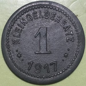 Реверс монеты Германия, 1 пфенниг, 1917, Частный выпуск - Добыча и выплавка медного сланца