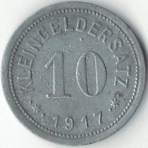 Реверс монеты Германия, 10 пфеннигов, 1917, Частный выпуск - Добыча и выплавка медного сланца
