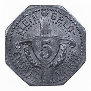 Реверс монеты Германия, 5 пфеннигов, 1917, Частный выпуск - Тракторный завод. Цинк /серый цвет/