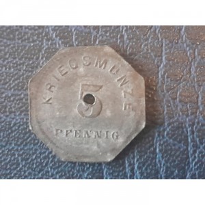 Реверс монеты Германия, 5 пфеннигов, 1917, Цинк, не магнетик. Отверстие не в центре