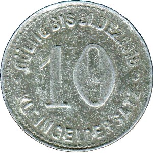 Реверс монеты Германия, 10 пфеннигов, 1918, Частный выпуск - Горно-металлургический завод. Цинк /серый цвет/