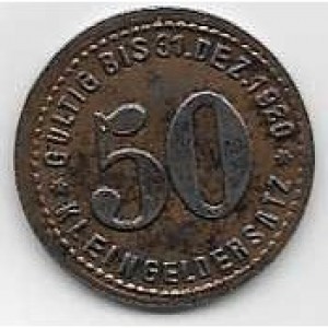 Реверс монеты Германия, 50 пфеннигов, 1920, Частный выпуск - Горно-металлургический завод. Железо с латунным покрытие…