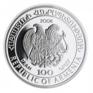 Аверс монеты Армения, 100 драмов, 2008, Безоаровый козёл