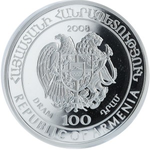 Аверс монеты Армения, 100 драмов, 2008, Закавказский горный баран