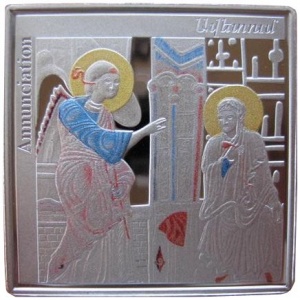 Реверс монеты Армения, 1000 драмов, 2010, Армянская миниатюра - Благовещение